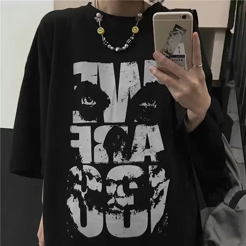 Oversized T-shirt Men 2023 Summer T-shirts Dark High Street Gothic Print Skull Cotton Short Sleeve Tee Harajuku T Shirt for Men