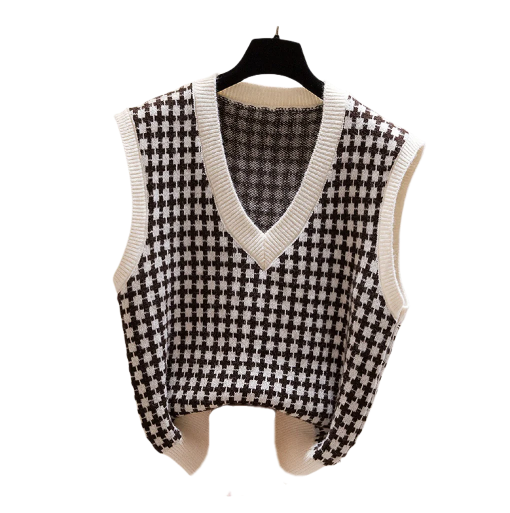 Fall Winter Knitwears 3 Pieces Set For Women Plaid Knitted Vest+solid Blouse+wide Leg Knitting Pants Sets Women Outfits 2024