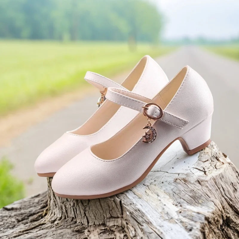 Children Girls Leather Shoes White Princess High Heel Shoes For Kids Girls Performance Dress Student Show Dance Sandals 26-41