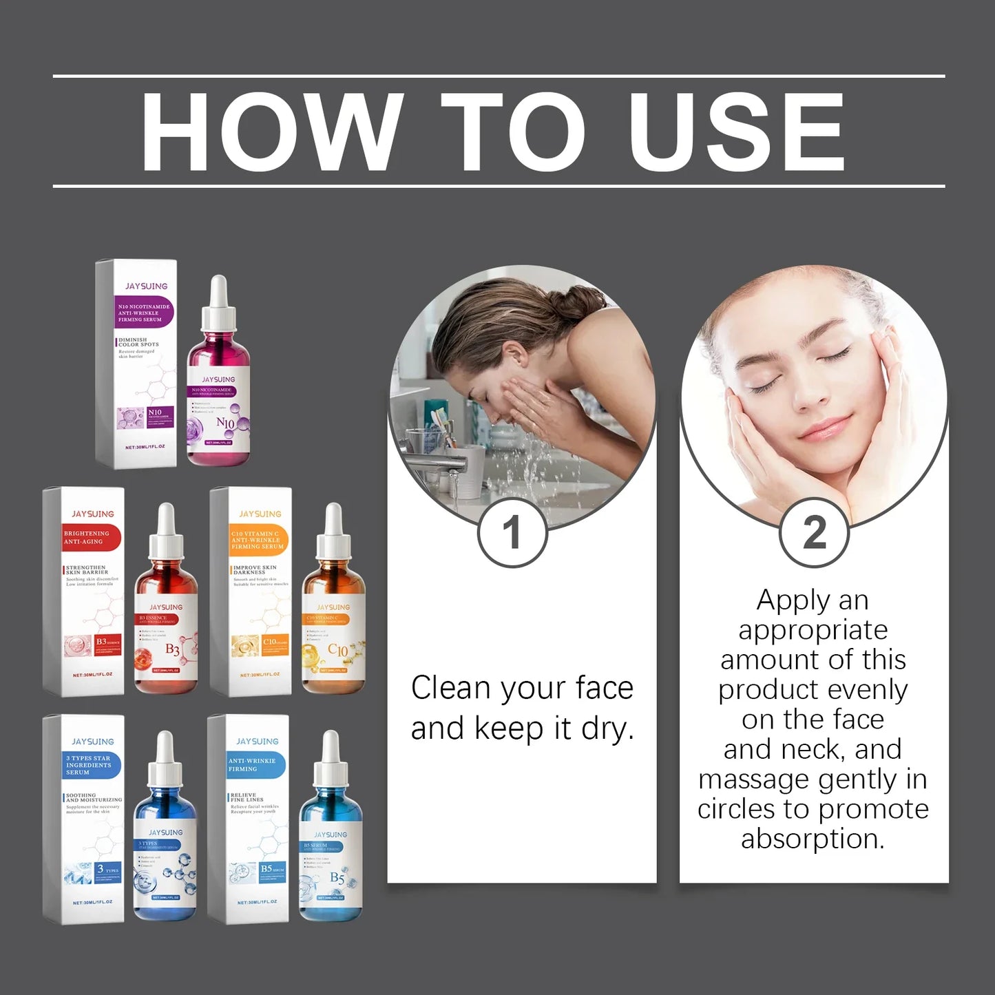 Facial Serum Skin Care Sets 5PCS Hyaluron Acid Vitamain C Niacinamide Fade Wrinkle Shrink Pores Moisturizing Brighten B5 Essence