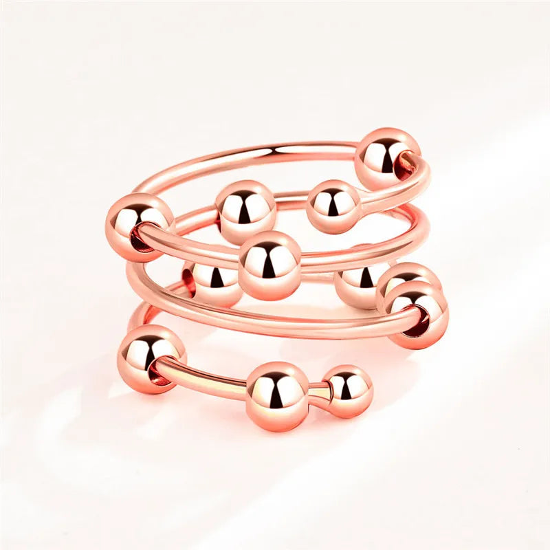 2023 Fashion Beads Anxiety Ring Fidget Spinner Rings Crystal Butterfly Flower Star Moon Ring Anti Stress Jewelry Gift