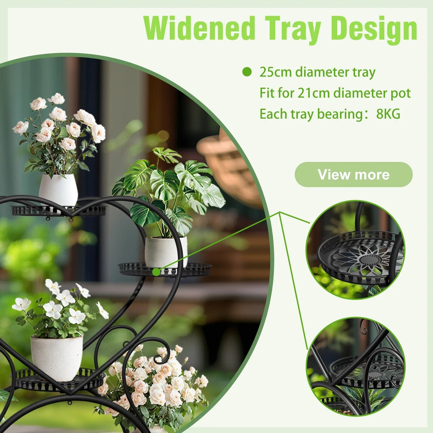 Black Metal Rolling Plant Stand Heart-Shaped Garden Display Rack with Wheels for Home And Garden Decor