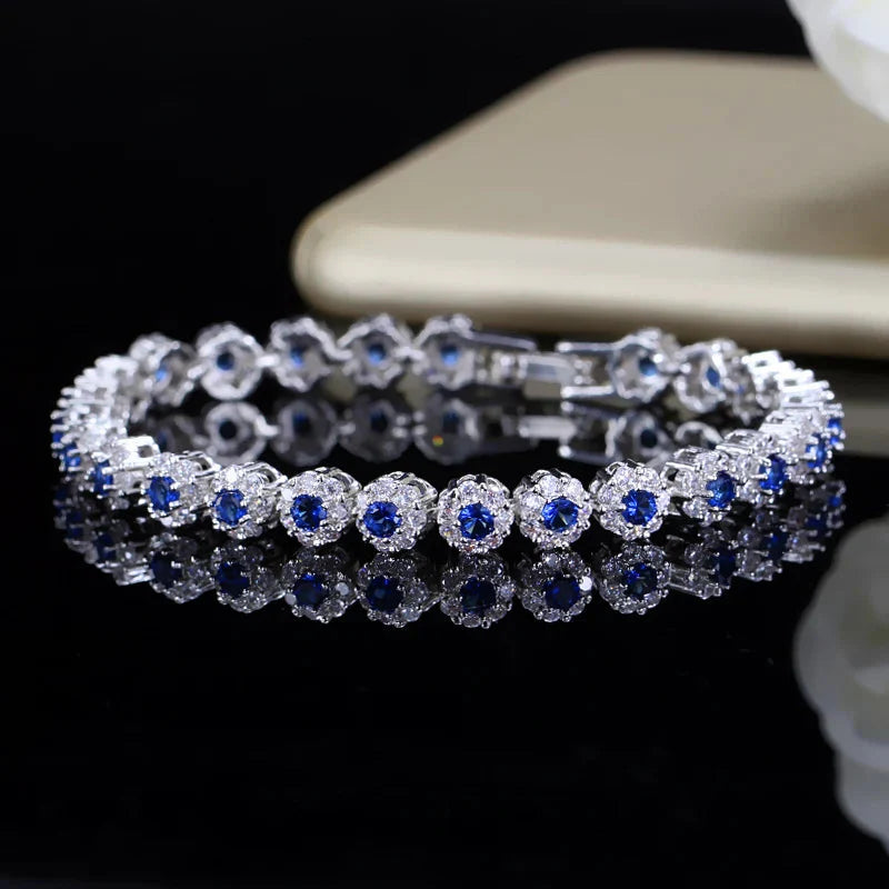 Cubic Zirconia Stone Silver Color Tennis Bracelet