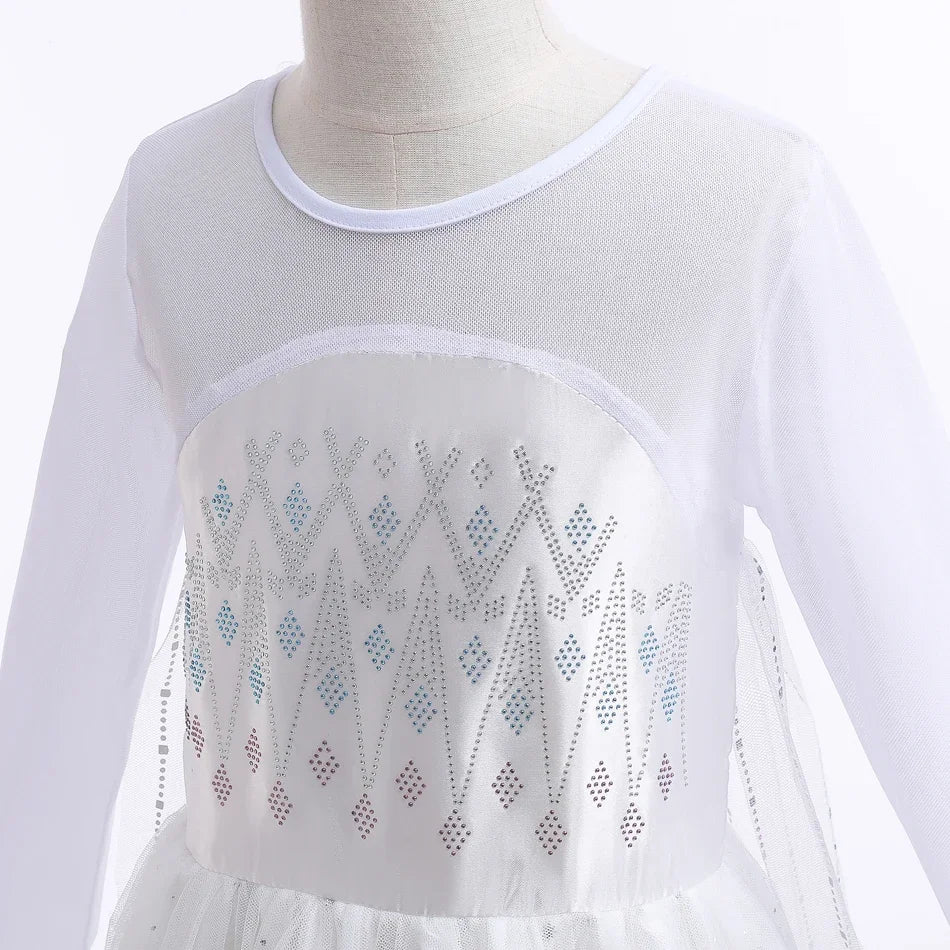 White Elsa Dress for Girls Children Princess Fancy Costume Party Carnival Dress Up for Girl Christmas Birthday Cosplay