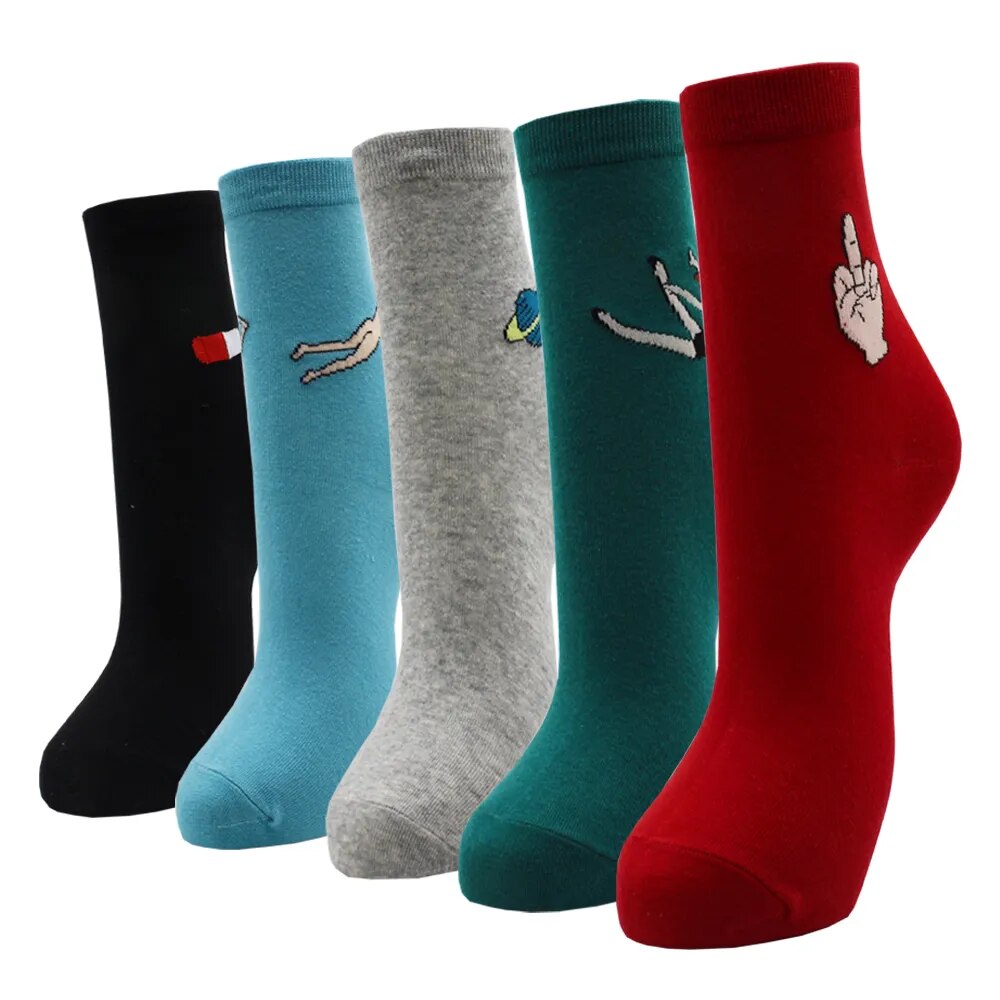 5 Pairs Fashion Colorful Kawaii Cute Cartoon Cotton Women Socks Harajuku Korean Halloween Cat Dog Owl Duck Fox Girl Socks