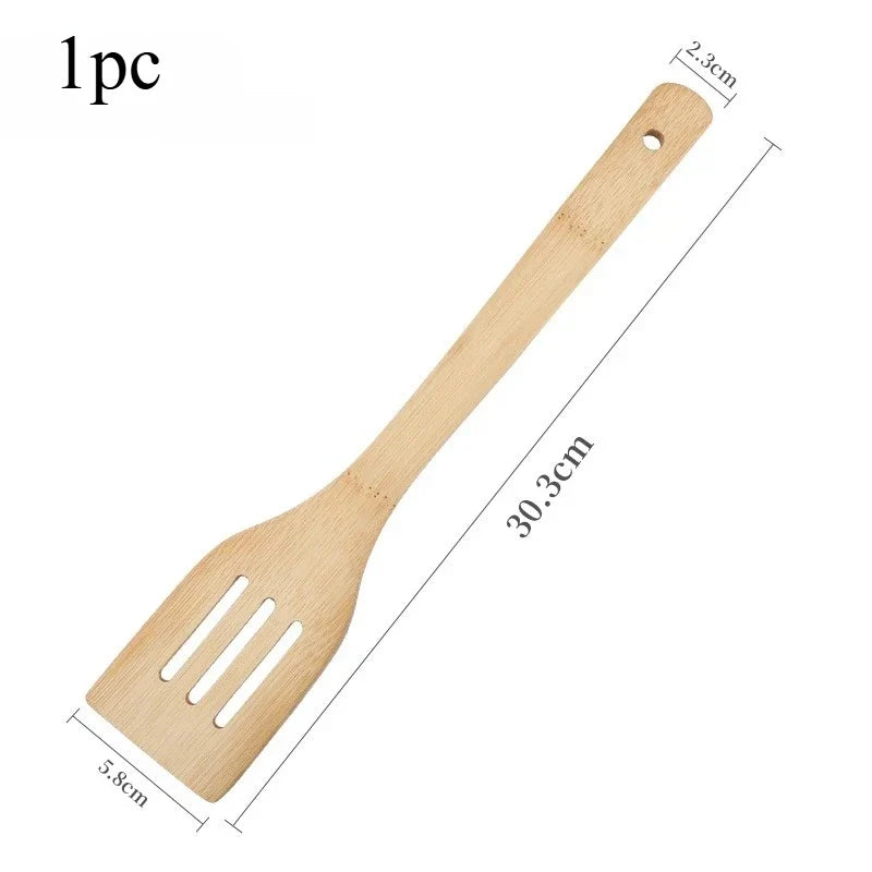 3pcs/set Bamboo Non Stick Frying Pan Spatula Rice Spoon Spatula High Temperature Resistant Cooking Tool Home Supplies
