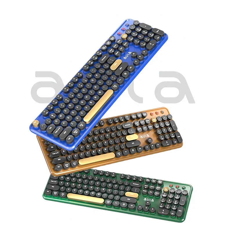 AULA AC306 Wireless Keyboard and Mouse  Combo Retro Round Key Cap Full-size 104-key Laptop for Office Entertainment