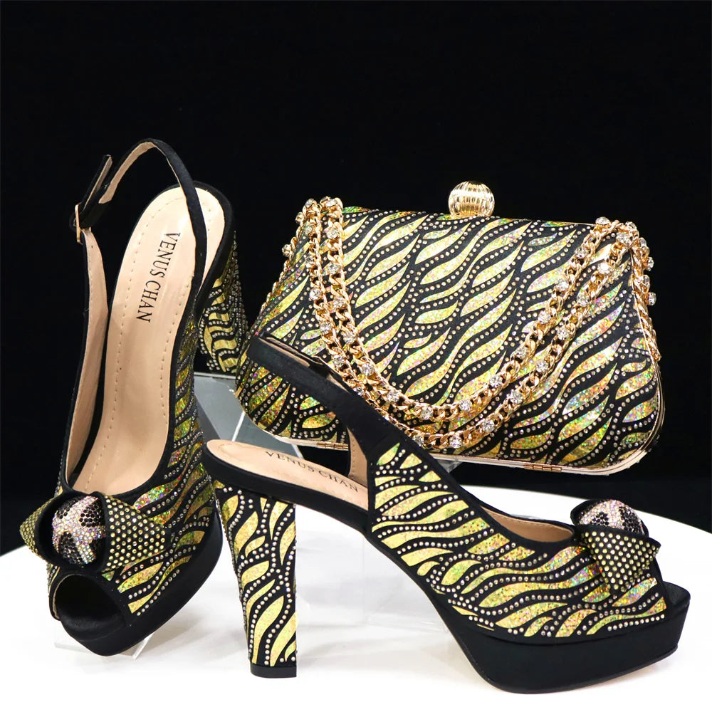 doershow Italian Shoes And Bag Sets For Evening Party With Stones Italian Leather Handbags Match Bags!  HJK1-60