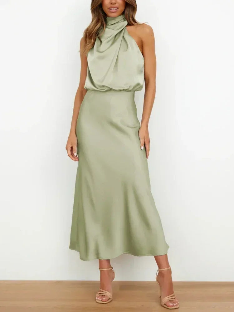 New Wedding Satin Silk Women Dresses Sexy Evening Party Sleeveless Off Shoulder Bodycon Elegant Maxi Dresses for Women Clothes