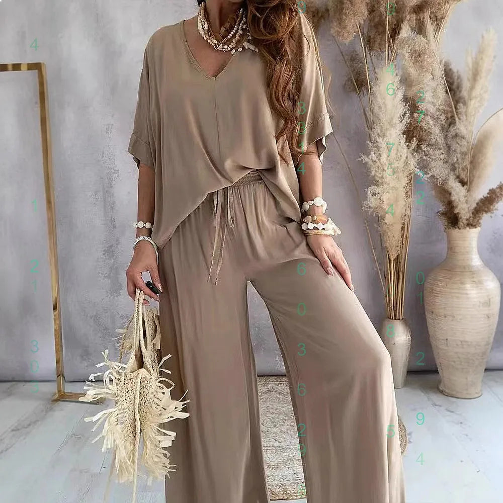 Women V Neck Linen Cotton Tee Loose Blouse Tops Spring Summer Casual T Shirts