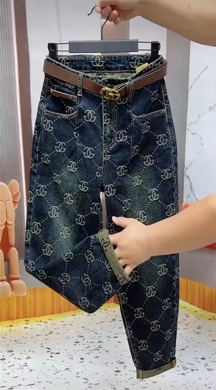 Women's Jeans For Autumn And Winter, High Waist, Loose Fit, Slim Fit, Shopping And Leisure, High-end Brand Pants, 2024 New Item