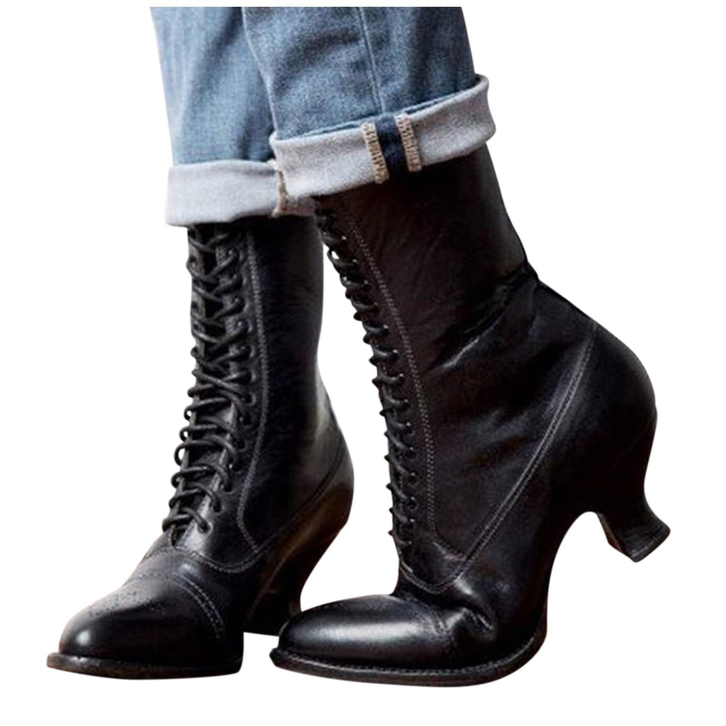 Gothic Women's Boots Toe Heel Ankle Lace Up Pointed toe Boots High Vintage Stretch Cross Tied Shoes zapatos para mujeres