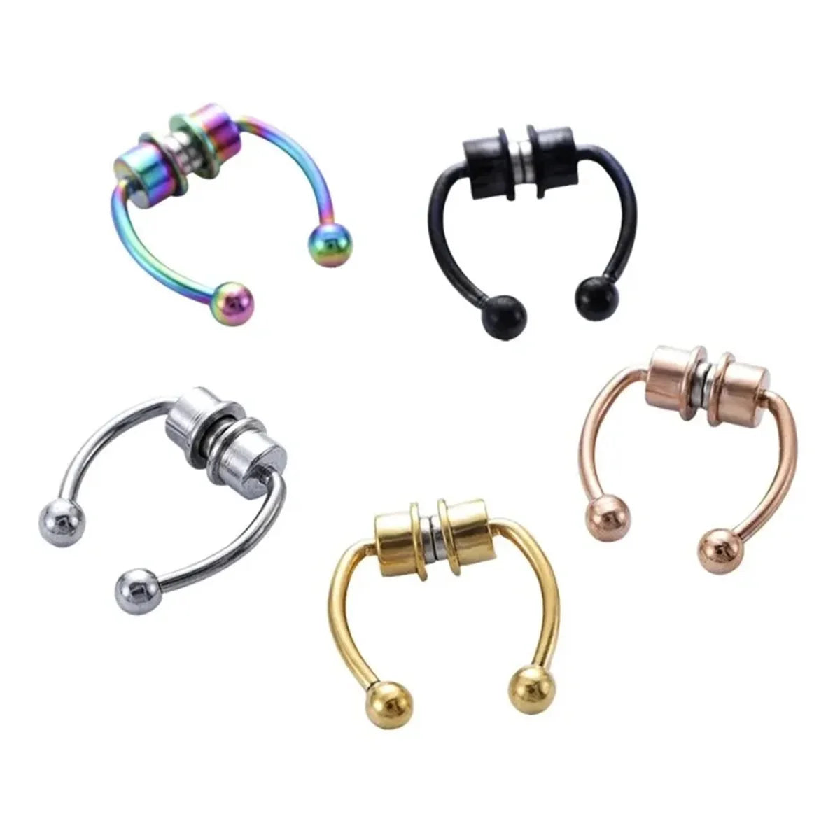 1/2/3/4/5pcs Fake Magnetic Stainless Steel Nose Rings, Non Piercing