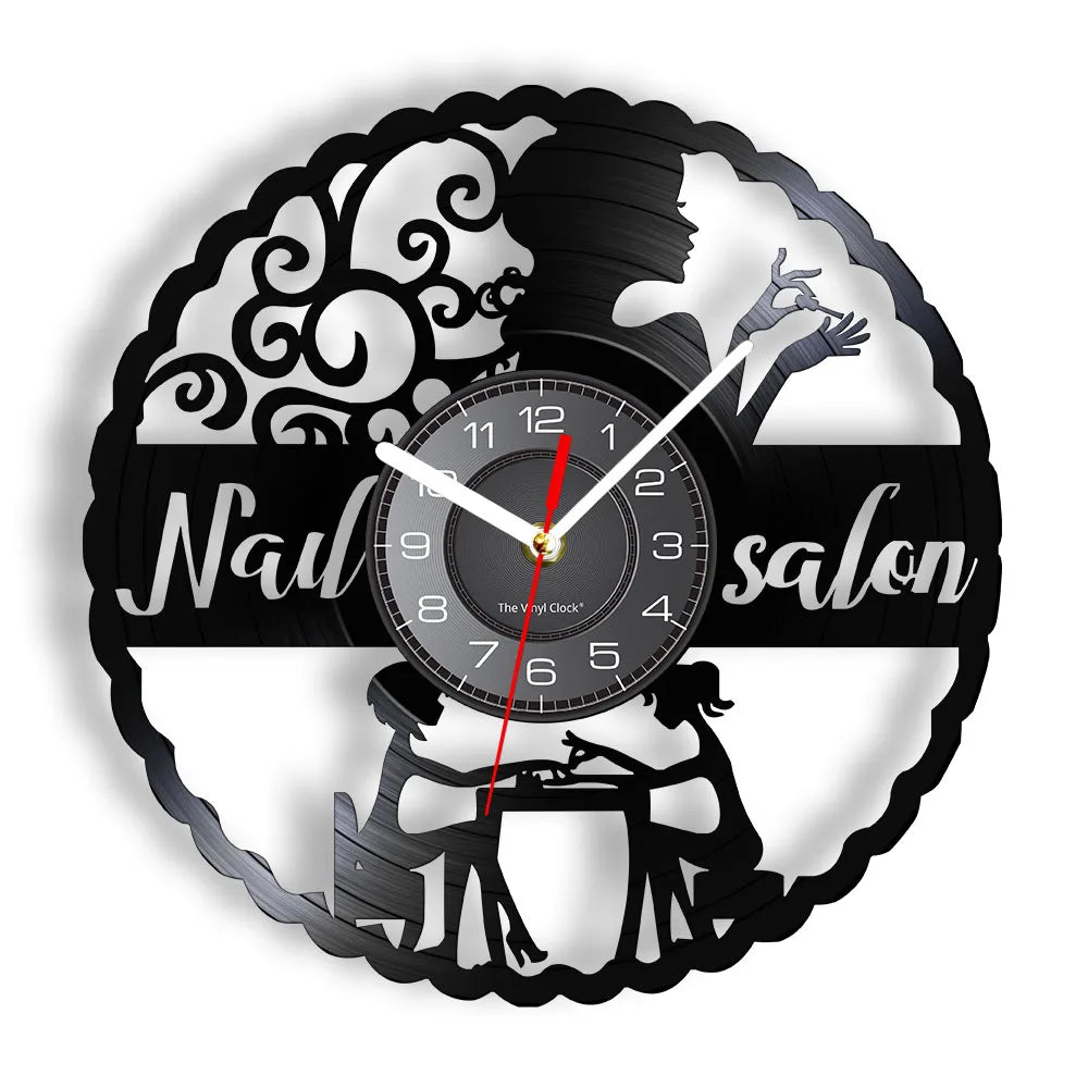 Manicure Design Wall Clock Fashion Beauty Store Wall Art Salon Vinyl Record Wall Clock Beauty Home Decor Gift For Her