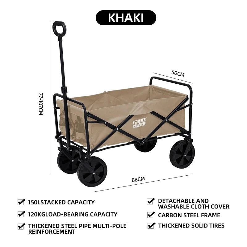 Large Capacity Collapsible Folding Utility Beach Wagon Cart Heavy Duty Fold Wagon Outdoor Trolley Portable Camping Cart