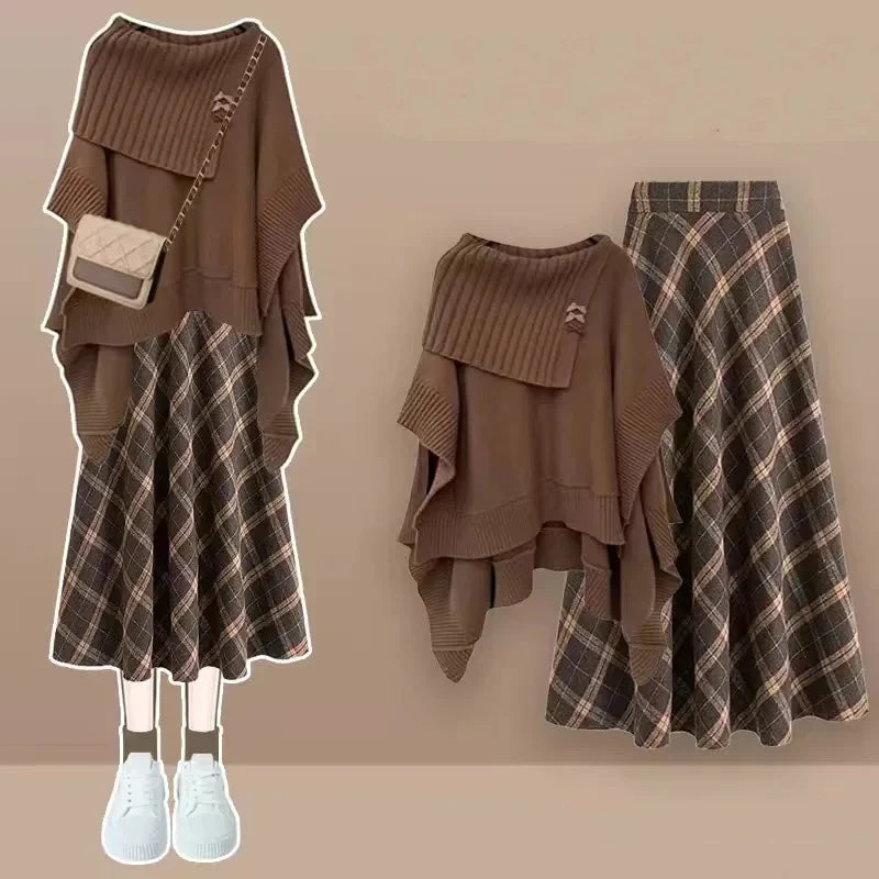 2024 Spring New Loose Knitted Shawl Sweater Mini Pleated Short Skirt Two Piece Set Elegant Women's Skirt Set Sexy Outfits