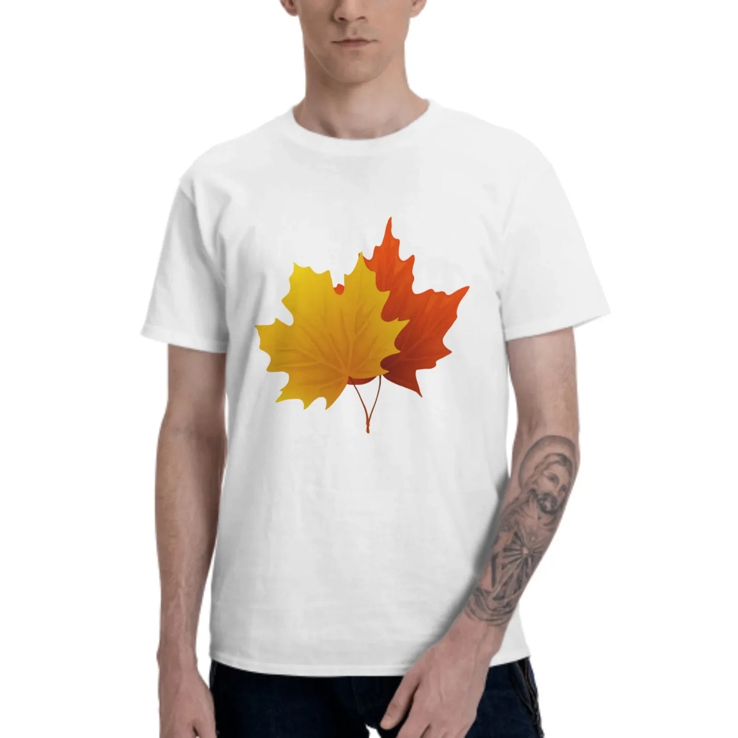 Fall Maple T-Shirt for Men Cotton 100% Women Summer Tops Fashion Casual Round Collar Short-Sleeve Leaf Couple Tees