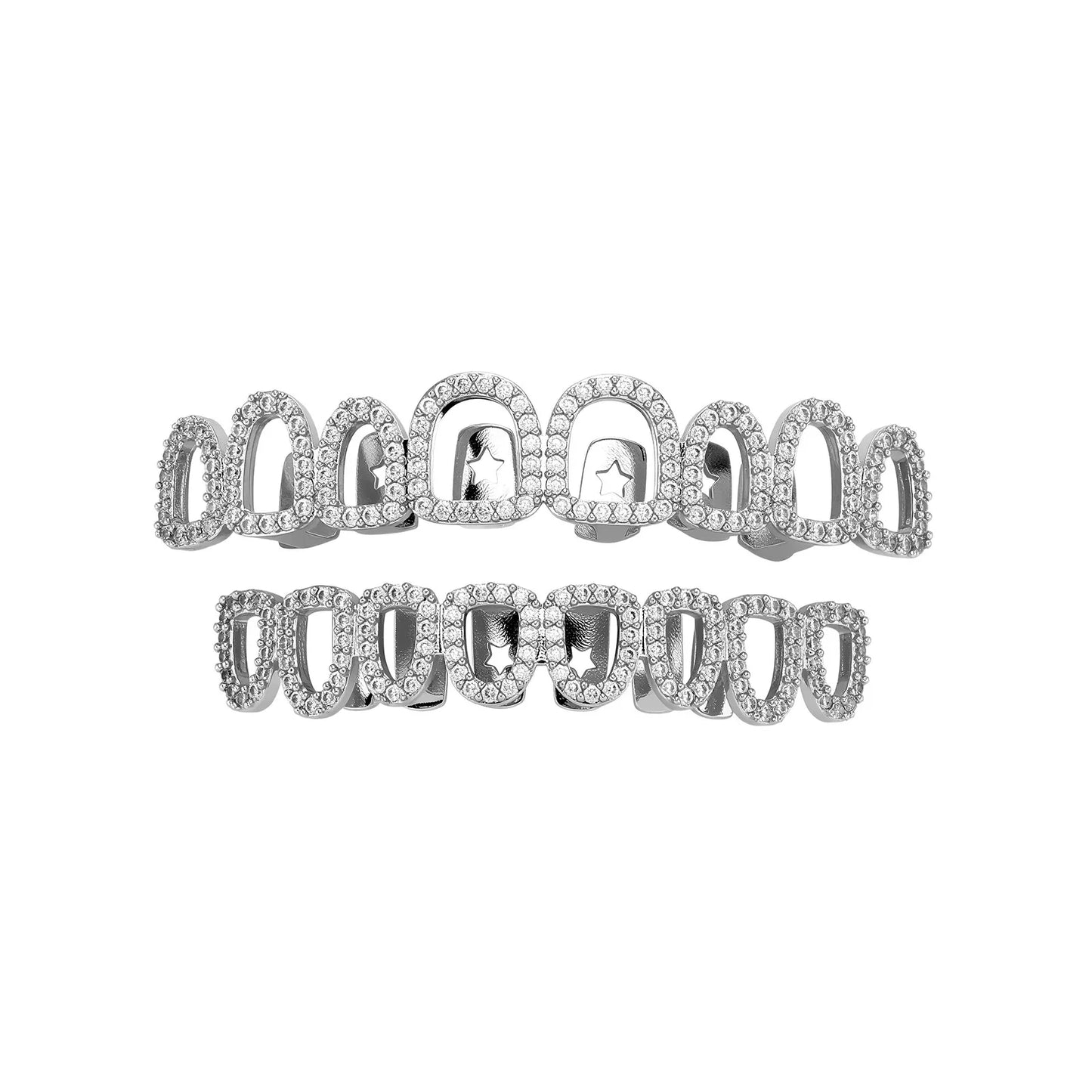 HipHop CZ Teeth Set For Unisex Top Bottom Mouth Gold Silver Color Teeth Tooth Cap Removable Dental Fashion Jewelry