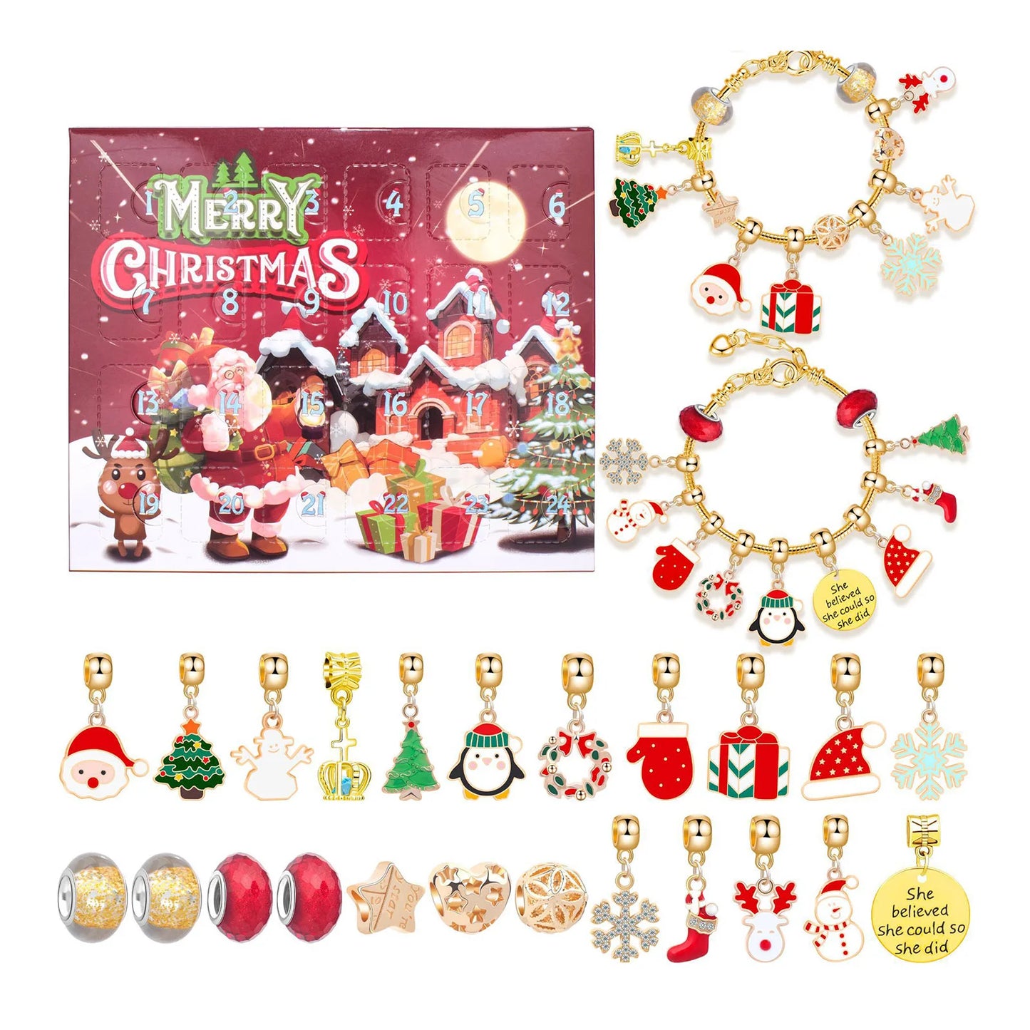 24-Grid Christmas Advents DIY Bracelet Gift Box Personalized Holiday Gift Box Toys For Kids Teens Boys Girls Beads Accesories