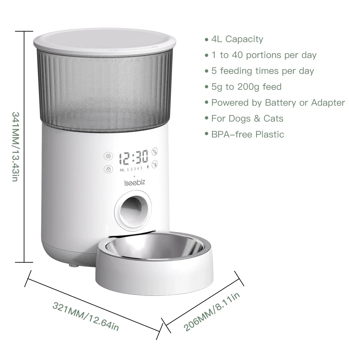 Iseebiz 3L Automatic Pet Feeder With Voice Record Pets Food Bowl For Medium Small Dog Cat LCD Screen Dispensers 4 Times One Day