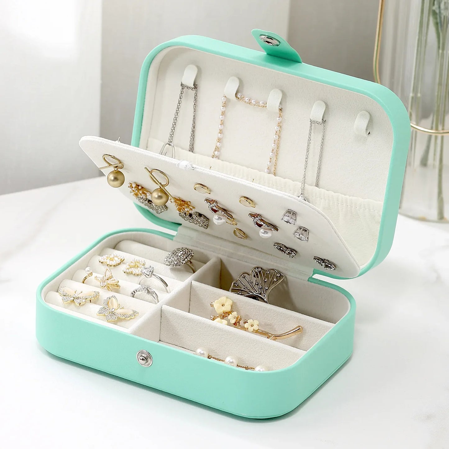 2022 Portable Jewelry Box Jewelry Organizer Display Travel Jewelry Case Boxes Button Leather Storage Zipper Jewelers Joyero