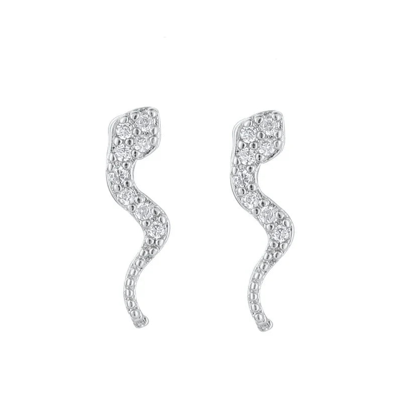 925 Sterling Silver Needle Pave Crystal Snake Type Stud Earrings for Women Simple Cute Animal Earrings Fashion Delicate Jewelry