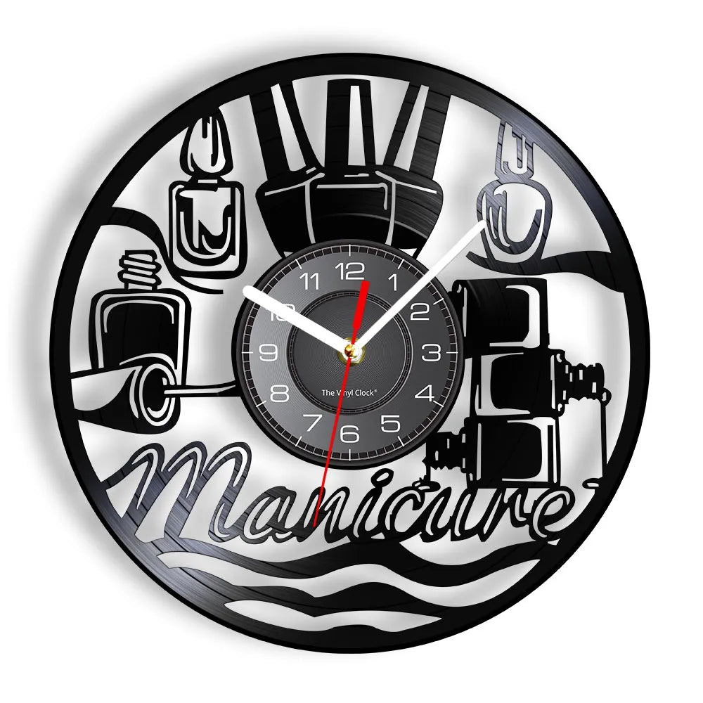 Manicure Design Wall Clock Fashion Beauty Store Wall Art Salon Vinyl Record Wall Clock Beauty Home Decor Gift For Her