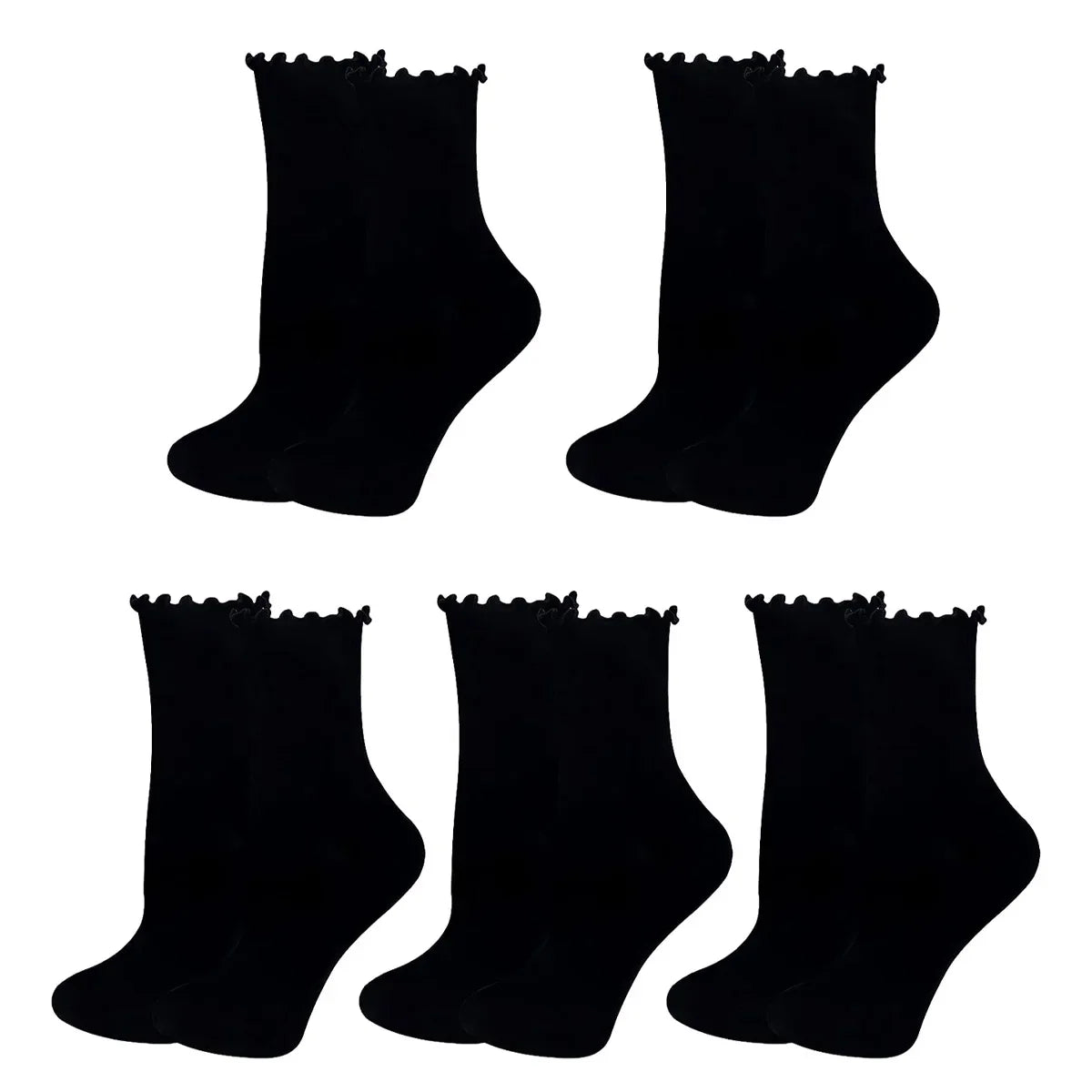 1/5 Pairs Women Ruffle Frilly Socks Black White Novelty Funny Ankle Socks Cute Solid Breathable Fashion Crew Socks