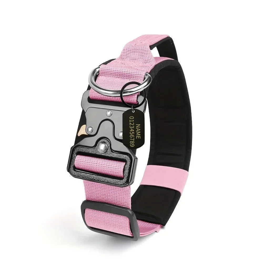 Personalized Tactical Dog Collar Adjustable Military Training Nylon Dog Collar with NamePlate Metal Buckle for Dogs