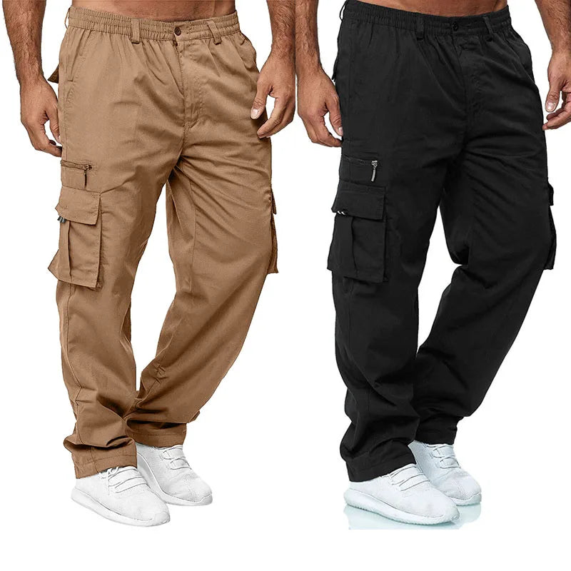Men work pants, casual multi pocket tactical pants, outdoor sportswear, loose straight leg pants, long pants, plus size.