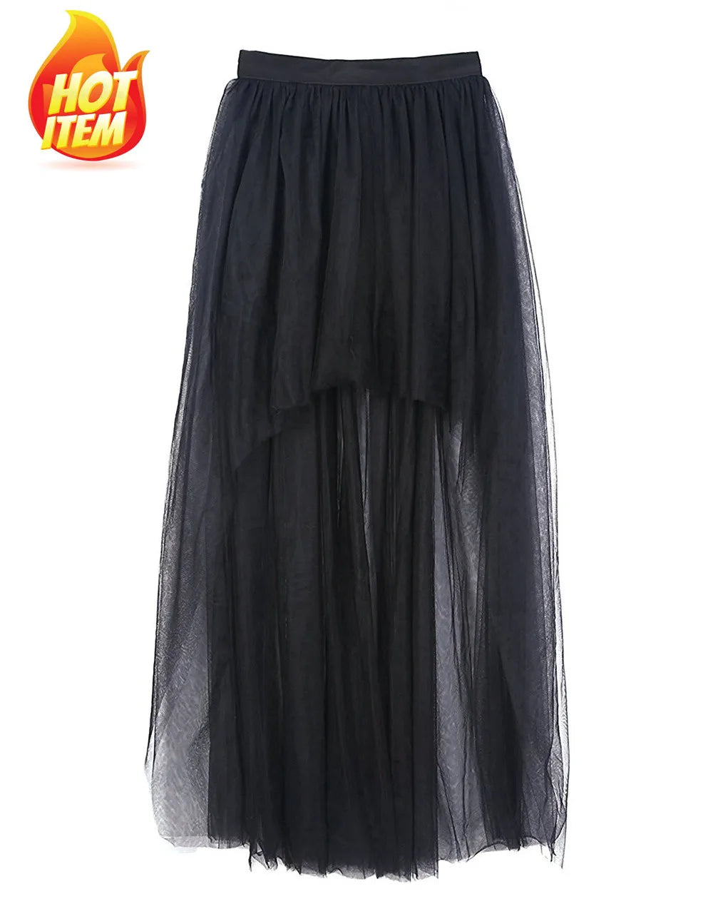 MisShow Gothic Women Hi-Lo Long Tulle Tutu Punk Skirt Elastic Waist High Low Mesh Net Halloween Cosplay Costume Maxi Skirts