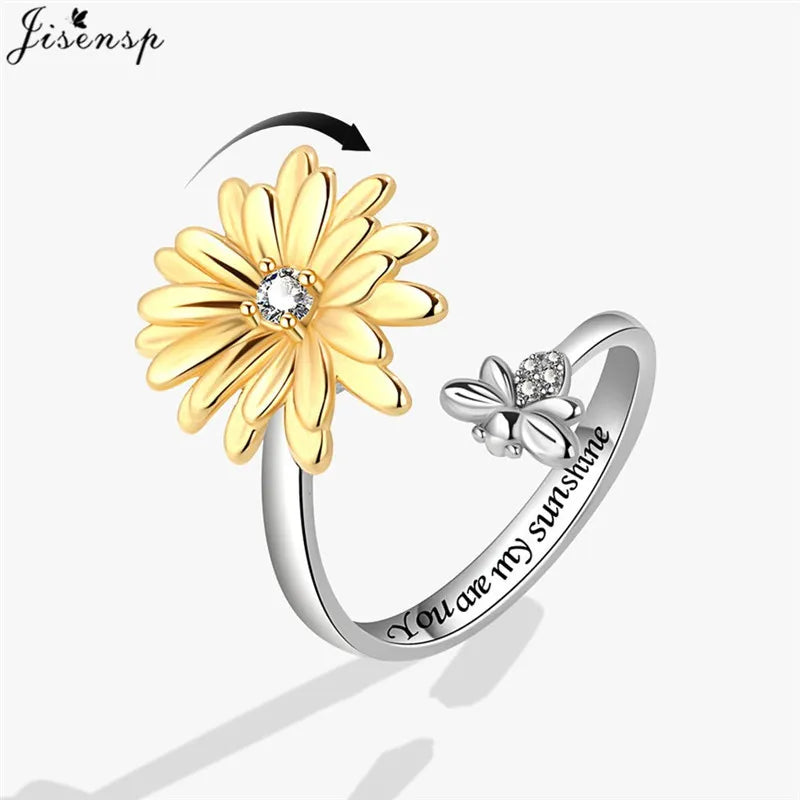 Luxury Fashion Fidget Spinner Ring Anxiety for Women Multiple Crystal Planet Butterfly Finger Rings Anti Stress Wedding Jewerly
