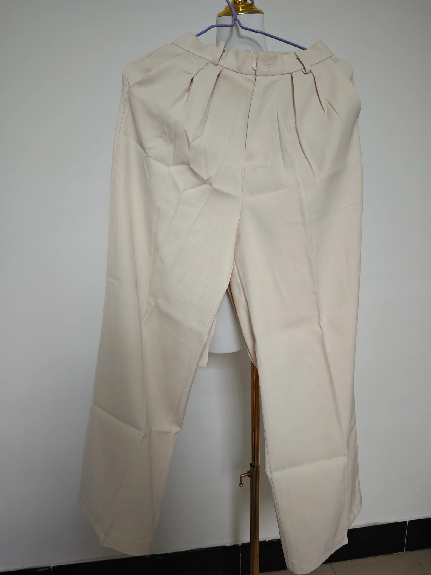 Beige two-piece suit women's summer 2024 new irregular fashion sleeveless vest top high waist wide-leg pants suit