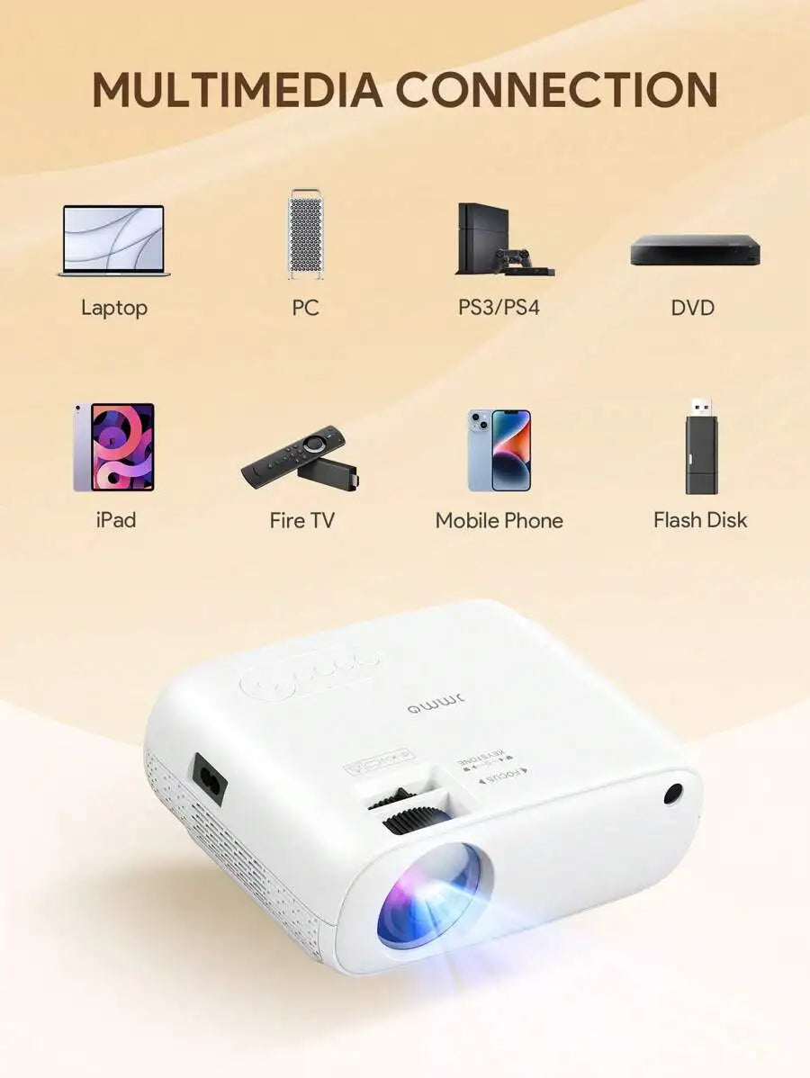 Projector, wireless Wi-Fi projector, full HD 1080P portable projector, suitable for movie projection on iOS/Android phones/tablets/laptops/PCs/USB drives/DVDs