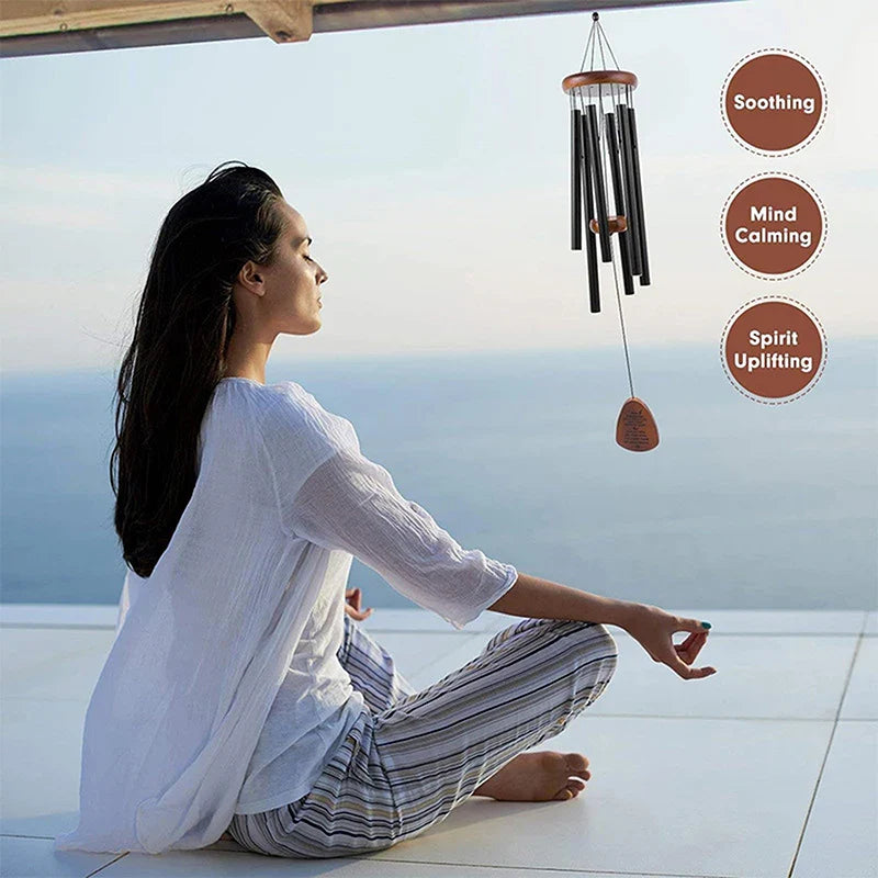 Classic 26 Inch Aluminum Pipe Wind Chimes With Wooden Hanging Tag.