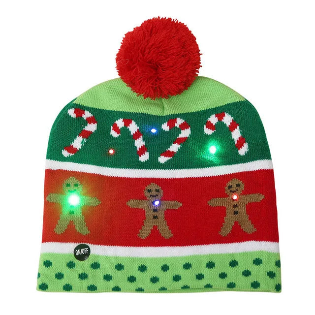 LED Christmas Hat Creative Flashing Led Light Knitted Hat Snowman Winter Warm Color Knitted Cap Christmas Gift