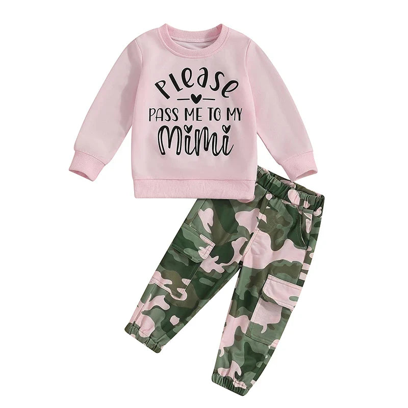 Toddler Baby Girl Outfit 12Months 2t 3t 4t 5t 6t Long Sleeve Sweatshirt Pullover Top Shirt Camouflage Camo Long Pants Set