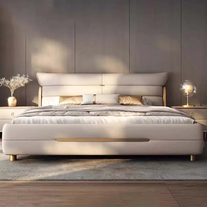 Modern Aesthetic Bed, Multifunction Organizer, King Size Double Bed Storage Space.