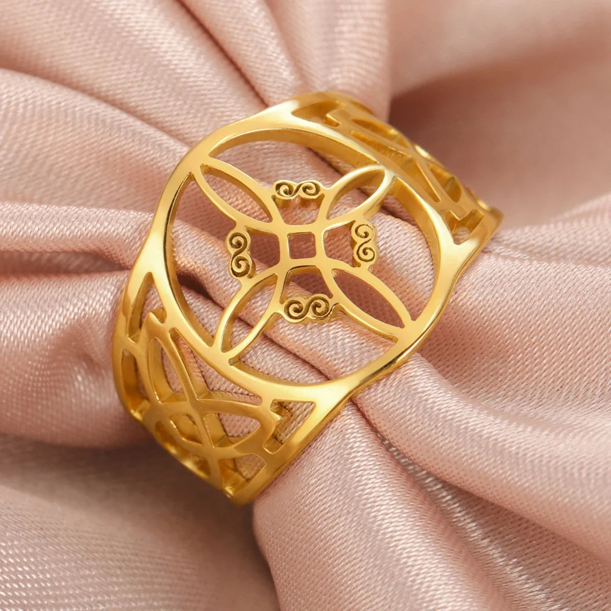 LIKGREAT Witch Knot Ring for Women Men Hollow Stainless Steel Finger Rings Celtic Vintage Amulet Protection Couple Jewelry Gifts