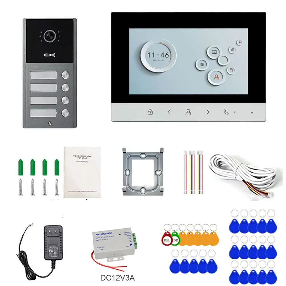 4 Wire 7 inch LCD WiFi Tuya Video Doorphone HD Camera Doorbell Intercom RFIC NFC APP Unlock System 4/6/8/10/12 Unit Apartments