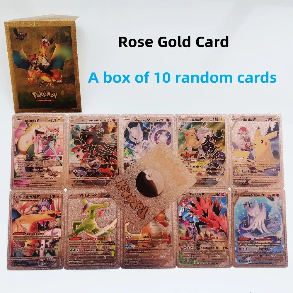 2024 new A Box of 10Pcs Pokemon Cards Gold Foil Card Gold Vmax Vstar V Energy Card Charizard Pikachu Rare Series Battle Coach