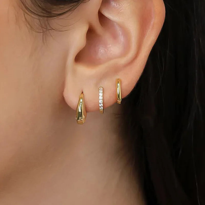 3 Pairs Stainless Steel Crystal Zirconia Hoop Earrings for Women