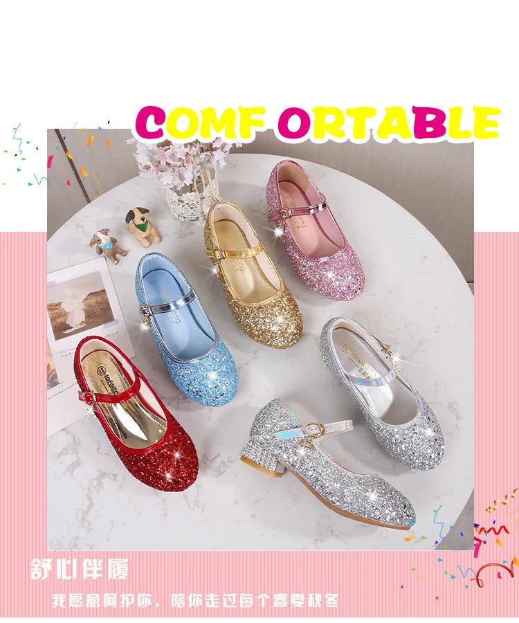 Zhongda Girls' Fashion Show Crystal Shoe New Versatile Mary Jane Fashion Sequins Walk Princess Shoe School Shoes for Kid Girls