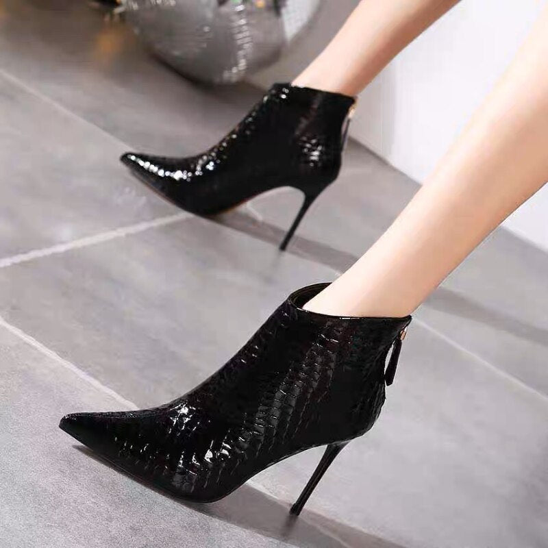 Women's Boots Fashion Pointed Toe Sexy Design Zipper Stiletto High Heel Ankle Boots 2023 New Leather Party All-match Women Boots