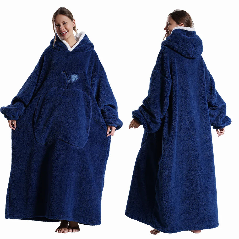 Extra Long Wearable Blankets, Winter Flannel Hooded Blanket, Full Sleeves Men Women Soft Throw Blanket.