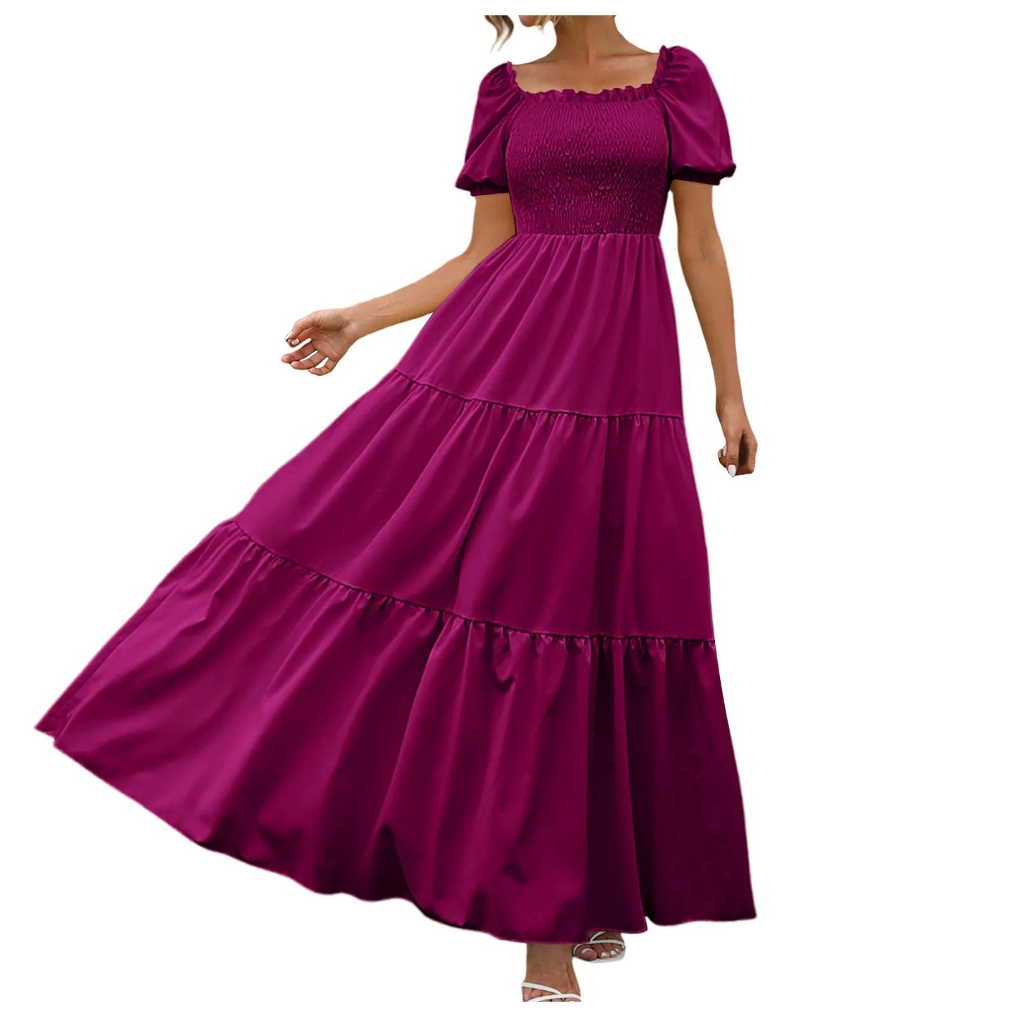 Female Dresses Outfits Women'S 2024 Floral Boho Dress Wrap Crew Neck Short Sleeve Belted Ruffle Hem A Line Flowy Ropa Para Mujer