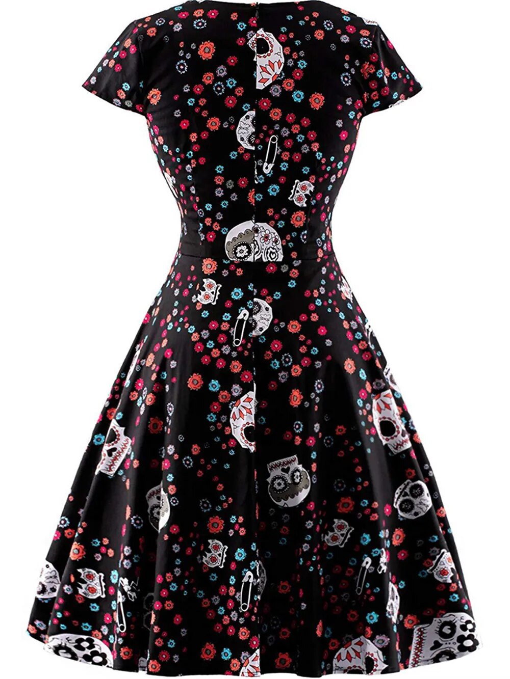 Hepburn Pin Up Rockabilly Vestidos Vintage Gothic Party Dresses Skull Print Swing 50s 60s Dress Women Emo Alt Halloween Clothes