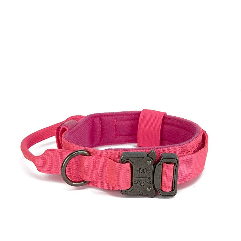 Tactical Dog Collar Adjustable Military Training Nylon Dog Necklace with Control Handle Heavy Metal Buckle for Medium Large Dog