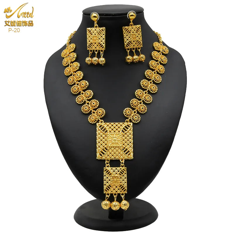 ANIID African 24K Gold Plated Jewelry Sets For Women 2PCS Set