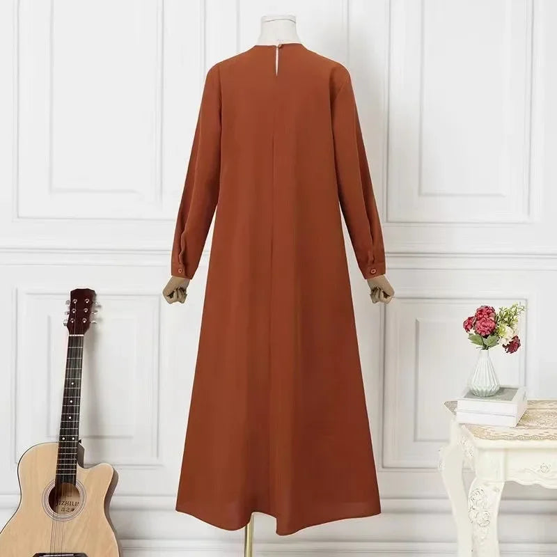 2024 Fashion Islam Ramadan Abaya Solid Loose Pullover Abayas Women Casual Elegance Long Sleeve Long Women Clothes Musulman Robe